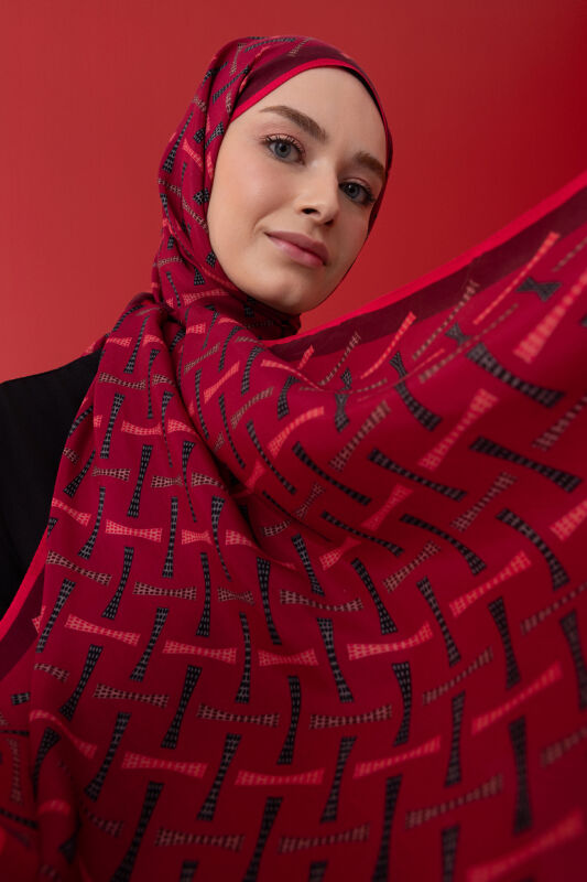 Spotted Logo Flush Viscose Shawl Red - 1