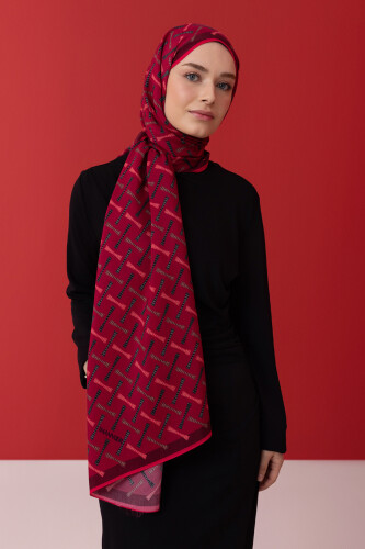 Spotted Logo Flush Viscose Shawl Red - 3