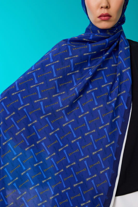 Spotted Logo Flush Viscose Shawl Sax Blue - 3