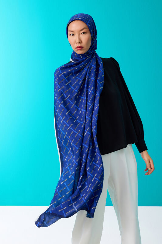 Spotted Logo Flush Viscose Shawl Sax Blue - 5