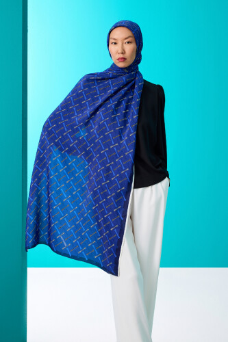 Spotted Logo Flush Viscose Shawl Sax Blue 