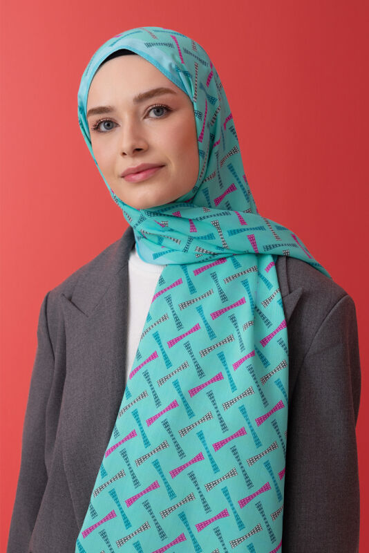 Spotted Logo Flush Viscose Shawl Turquoise - 4