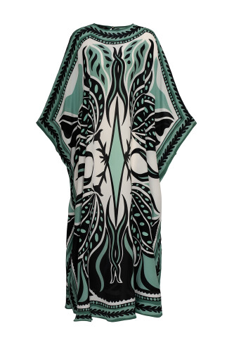 Spotted Tulip Petrol Silk Kaftan - 1