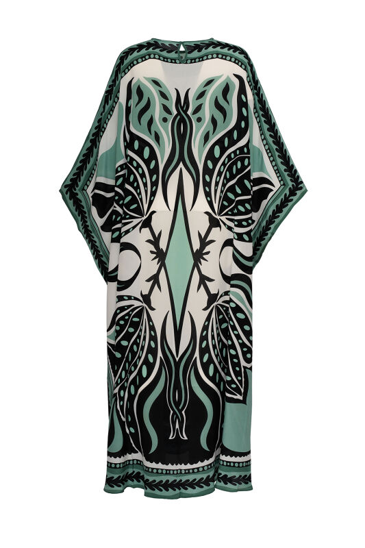 Spotted Tulip Petrol Silk Kaftan - 2