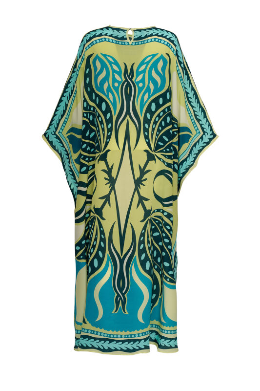 Spotted Tulip Turquoise Silk Kaftan - 2