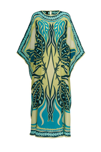 Spotted Tulip Turquoise Silk Kaftan 