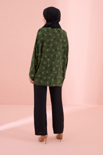Sprinkled Flower Green Shirred Silk Blouse - 6