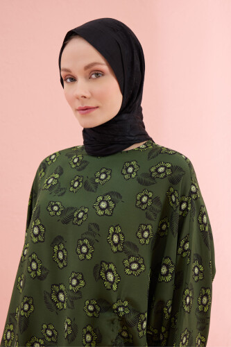 Sprinkled Flower Green Shirred Silk Blouse - Imannoor