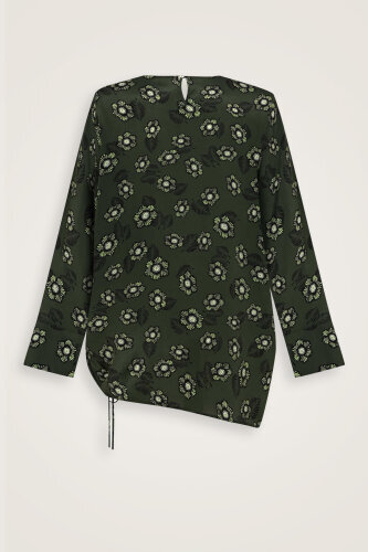 Sprinkled Flower Green Shirred Silk Blouse - 4