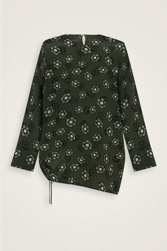 Sprinkled Flower Green Shirred Silk Blouse - 4