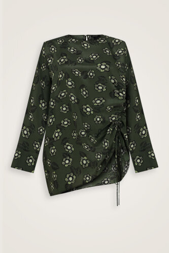 Sprinkled Flower Green Shirred Silk Blouse - Imannoor (1)