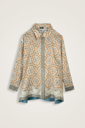 Starry Night Beige-Indigo Silk Twill Shirt - 1