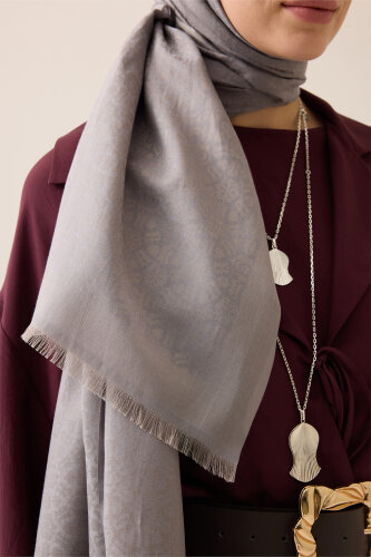 Starry Night Grey Cotton Silk Scarf - 5