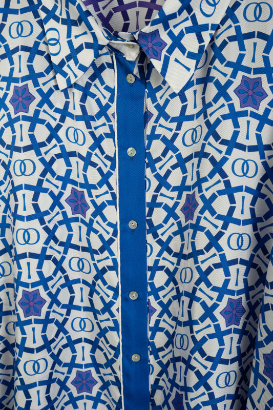 Starry Night Purple-Blue Twill Silk Shirt - 2