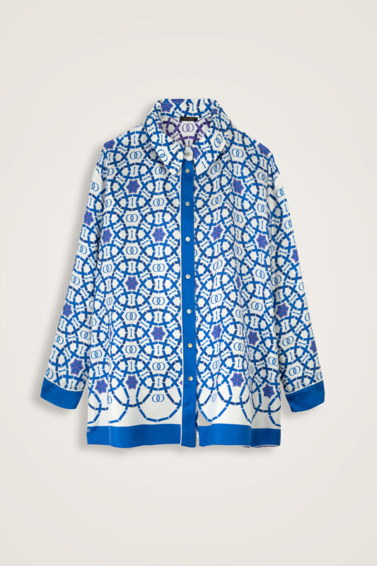 Starry Night Purple-Blue Twill Silk Shirt - 1