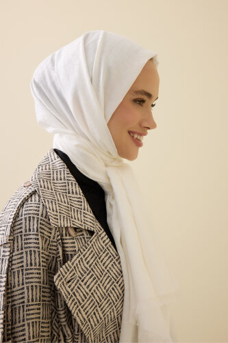 Starry Night White Cotton Silk Shawl - 3