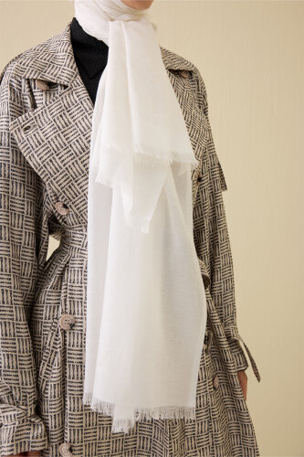 Starry Night White Cotton Silk Shawl - 5