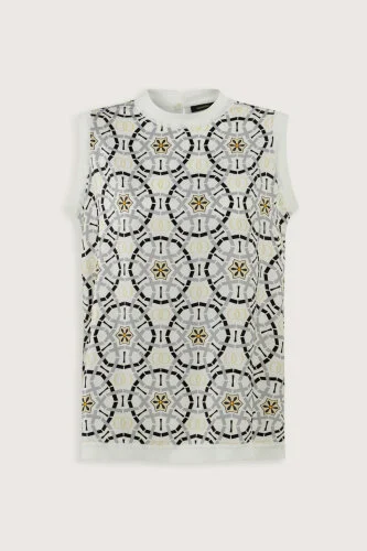 Starry Night White Sleeveless Knit Blouse - 2
