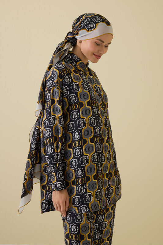 Stepup Black-Gold Silk Shirt Pajamas - 1