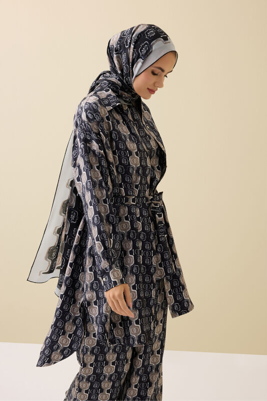 Stepup Black-Grey Silk Long Shirt - 3