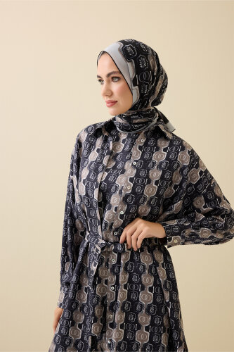 Stepup Black-Grey Silk Long Shirt - 5