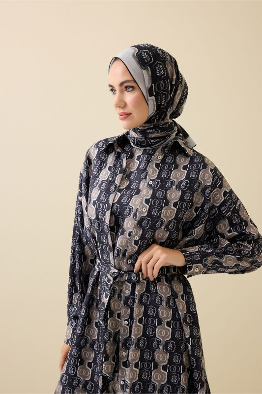 Stepup Black-Grey Silk Long Shirt - 5