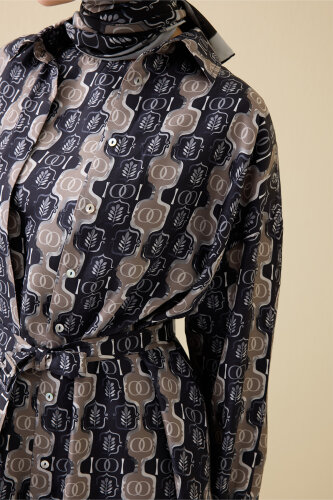 Stepup Black-Grey Silk Long Shirt - 6