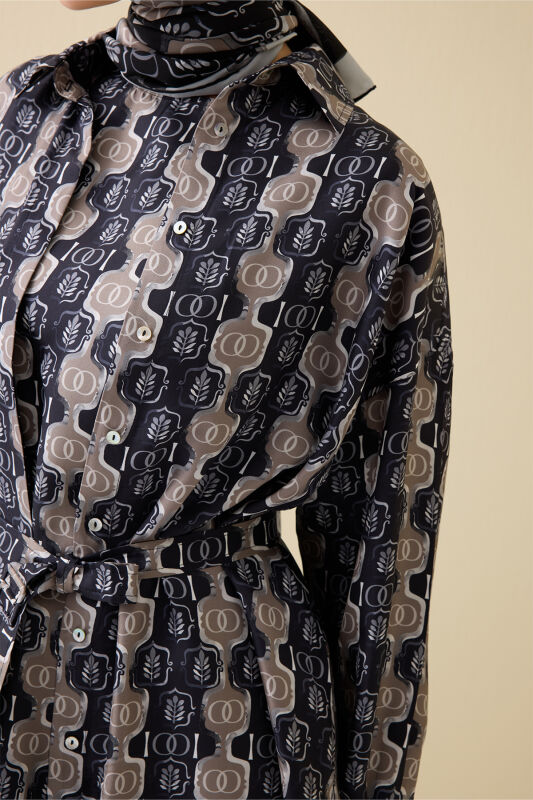 Stepup Black-Grey Silk Long Shirt - 6