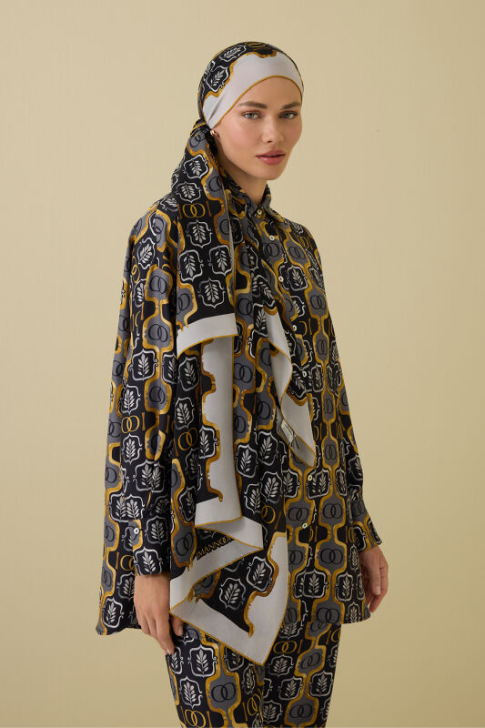 Stepup Silk Black-Gold Pajama Shawl - 3