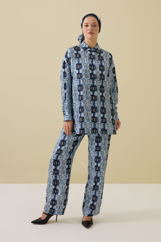 Stepup Blue Silk Shirt Pajamas - 5