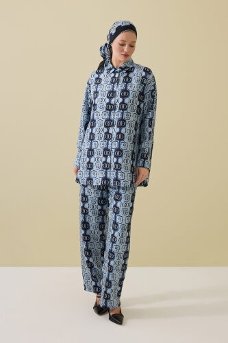 Stepup Blue Silk Shirt Pajamas 