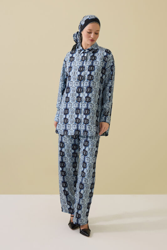 Stepup Blue Silk Shirt Pajamas - 1