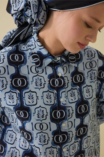 Stepup Blue Silk Shirt Pajamas - 3