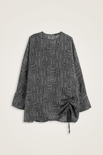 Stone Wall Black Ruched Silk Blouse 