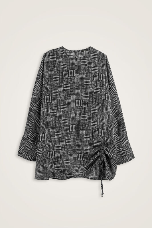 Stone Wall Black Ruched Silk Blouse - 1