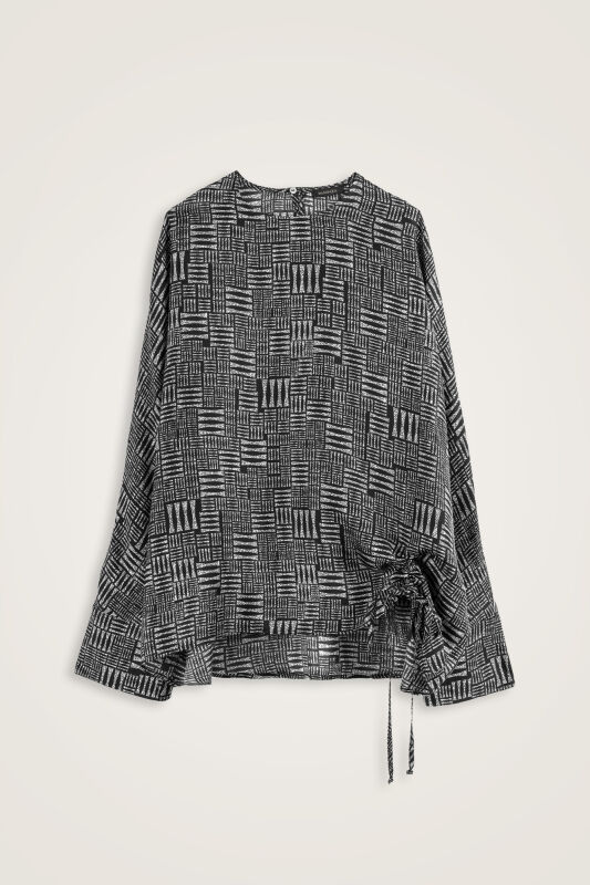 Stone Wall Black Short Ruched Silk Blouse - 1