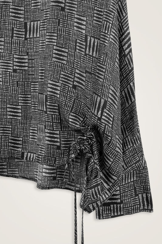 Stone Wall Black Short Ruched Silk Blouse - 2