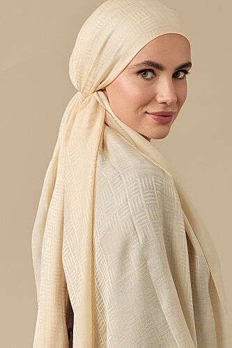 Stone Wall Logo Cream Jacquard Silk Scarf - Imannoor