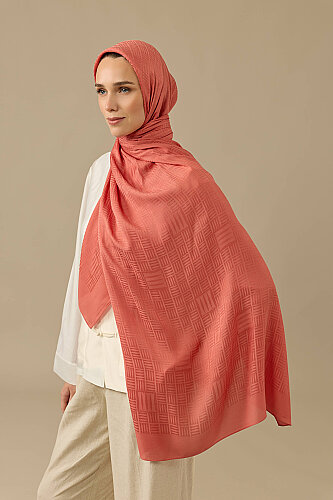 Stone Wall Logo Light Coral Jacquard Silk Scarf 