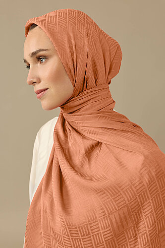 Stone Wall Logo Salmon Jacquard Silk Scarf 
