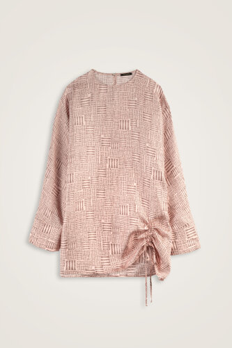 Stone Wall Powder Pink Ruched Silk Blouse - 1