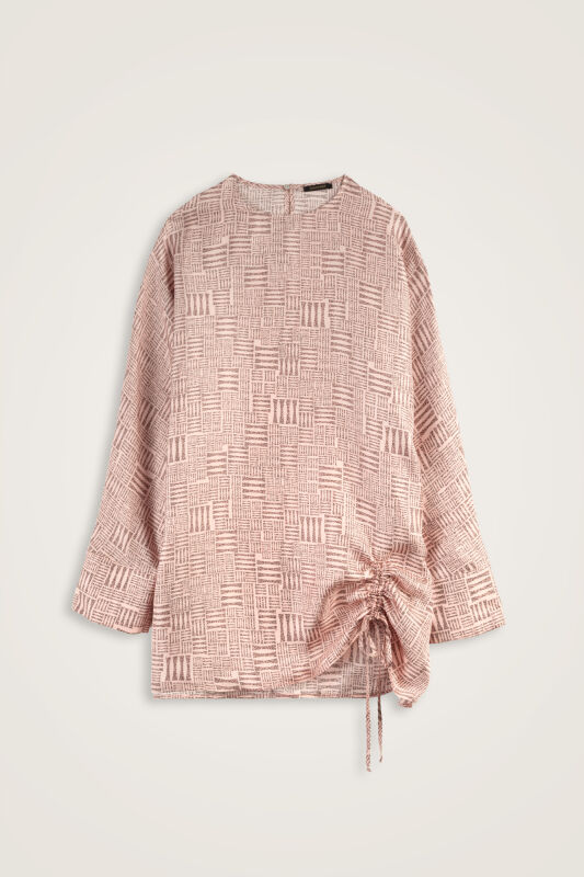 Stone Wall Powder Pink Ruched Silk Blouse - 1