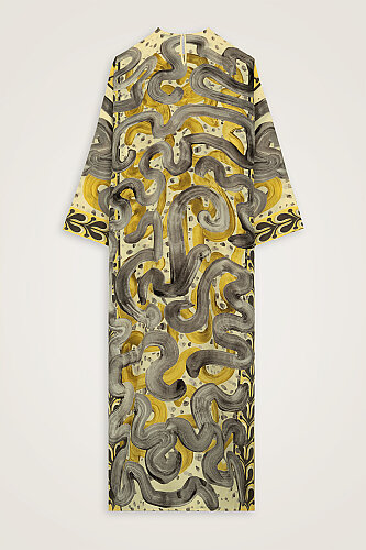 Stream Road Yellow-Gray Crepe Silk Dress - 6