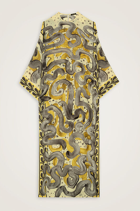 Stream Road Yellow-Gray Crepe Silk Dress - 2