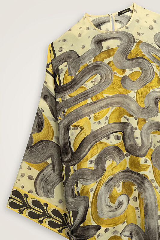 Stream Road Yellow-Gray Crepe Silk Dress - 4