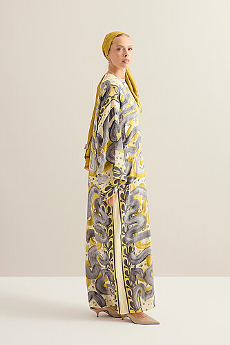 Stream Road Yellow-Gray Crepe Silk Dress 