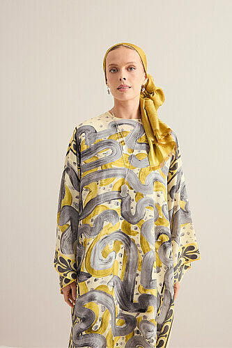 Stream Road Yellow-Gray Crepe Silk Dress - 3