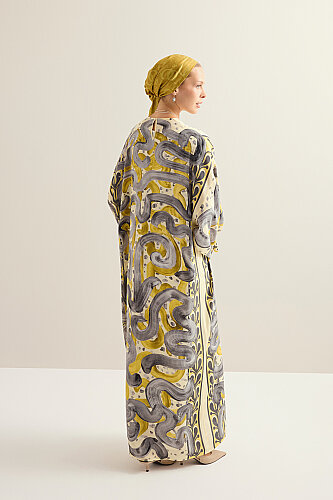 Stream Road Yellow-Gray Crepe Silk Dress - 5