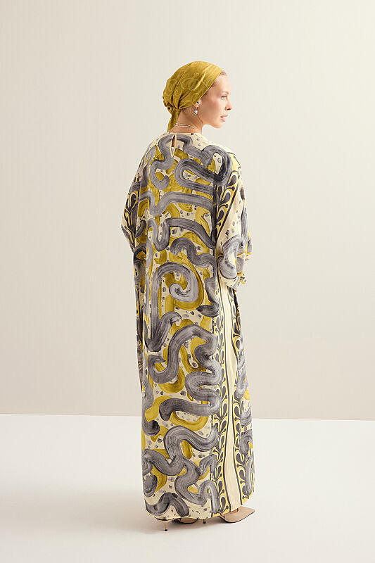 Stream Road Yellow-Gray Crepe Silk Dress - 5