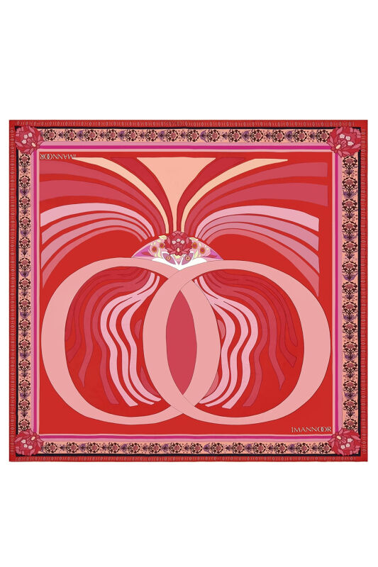 Su Püskülü Kırmızı İpek Eşarp 140x140 - 1